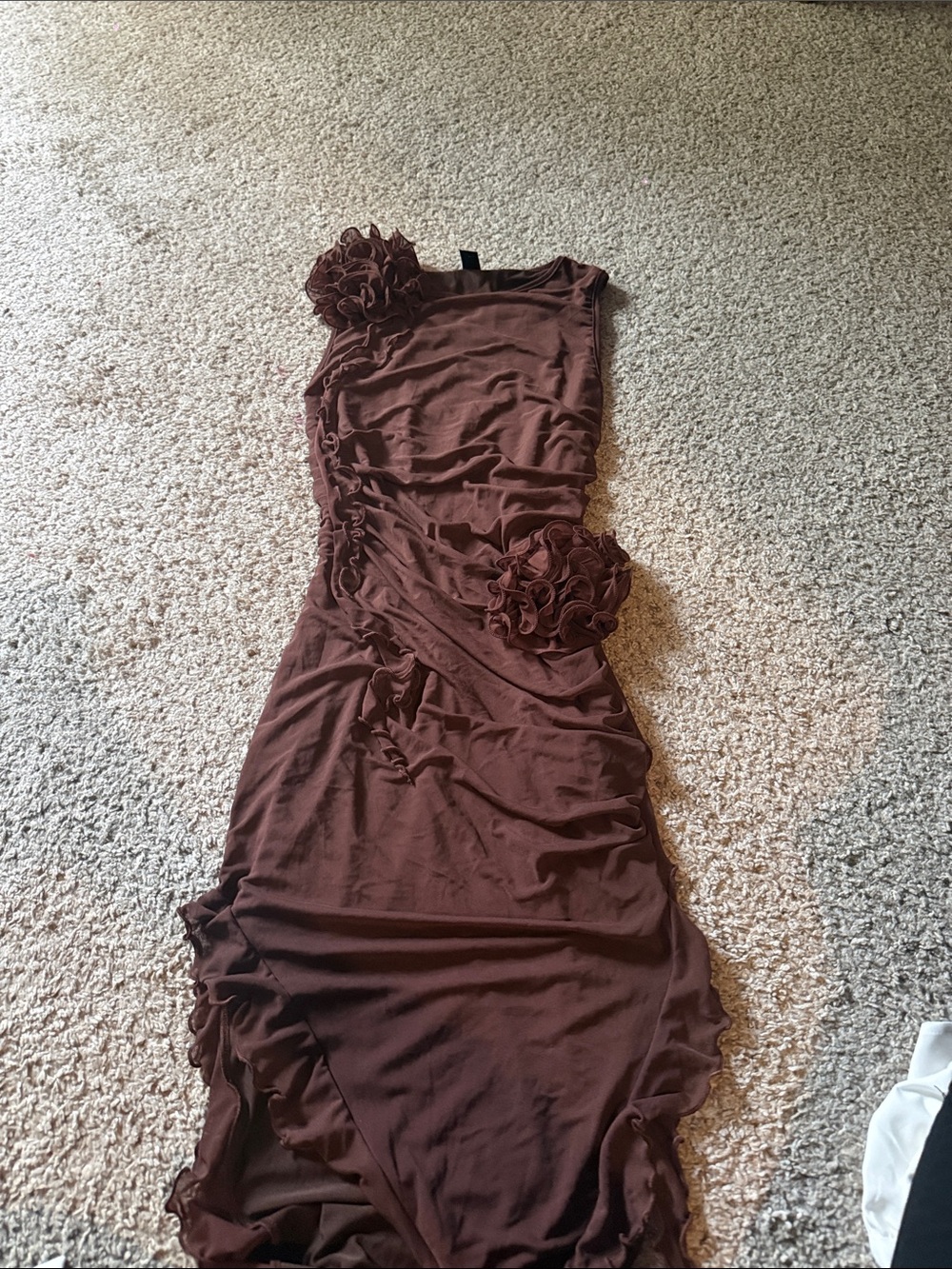 Women’s Brown One-Shoulder Floral Appliqué Dress